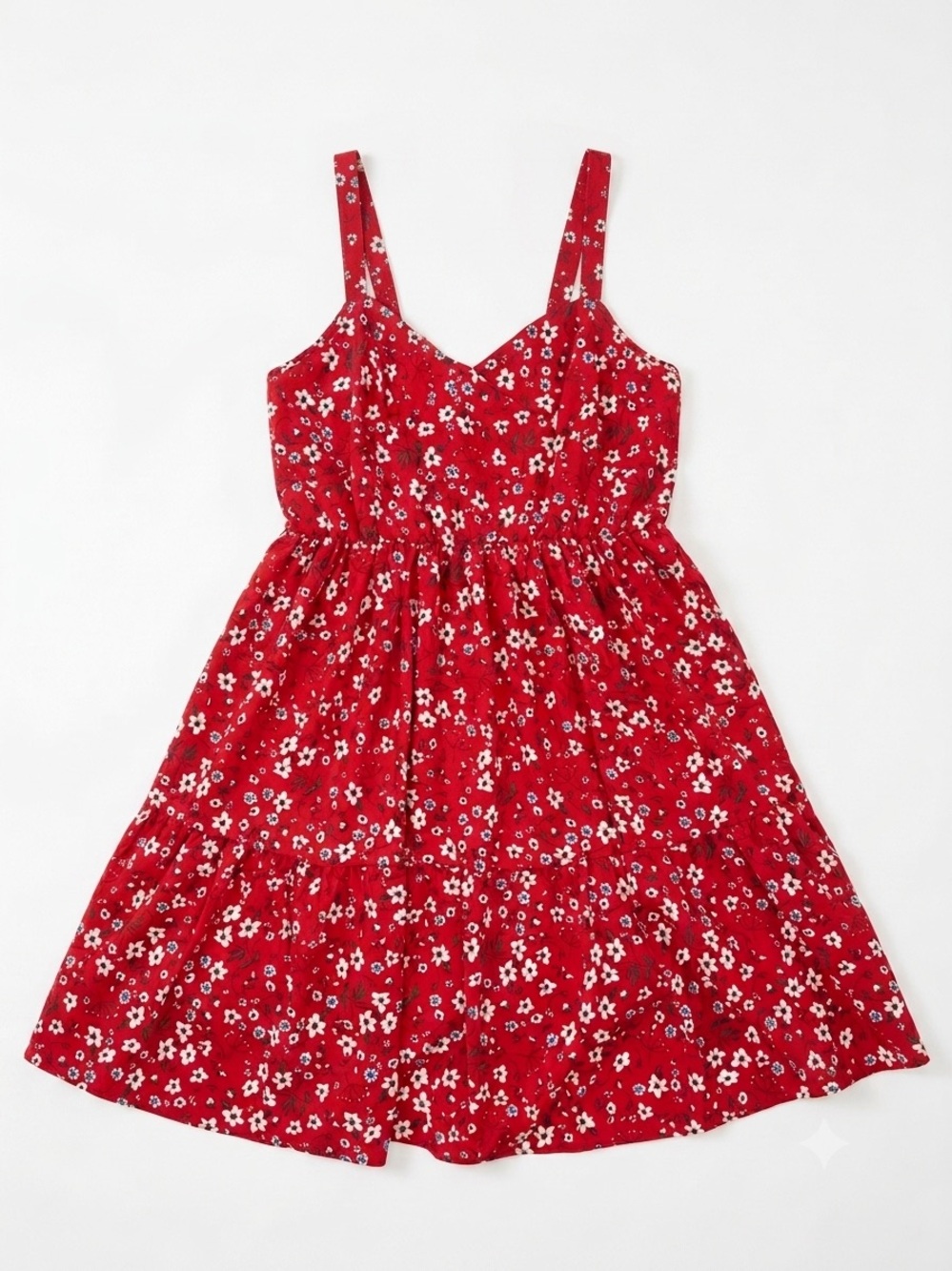 Temu Red Floral Midi Sundress with Adjustable Straps